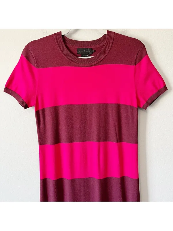 Hatch The Eliza Short Sleeve Maternity Midi Dress Striped Pink Size 2/M - Image 2