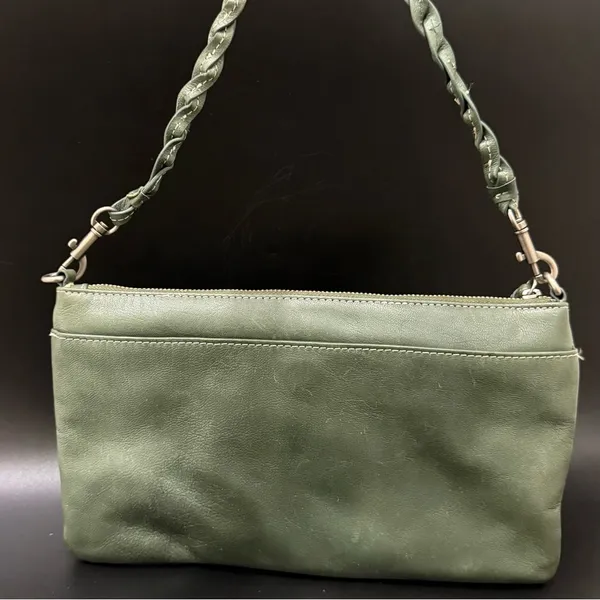 LUCKY BRAND Olive Green Genuine Leather Woven Strap Wristlet Mini Shoulder Bag - Image 6