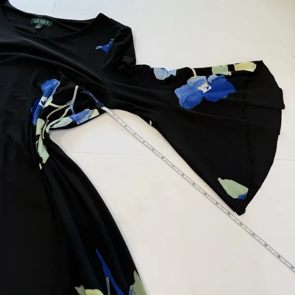 Ralph Lauren Blue Floral Bell‎ Sleeve Stretch Jersey Shift Dress Size 14 - Image 12