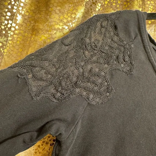 Free People Black Lace Outer Sunset Open Back Tunic Long Sleeve Top M - Image 4