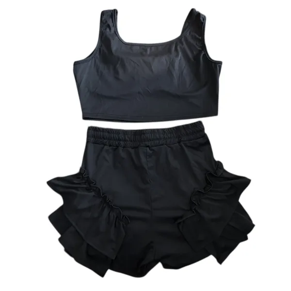 Coquette Black Tiered Ruffle Crop & Top Frilled Skorts 2pc Bloomer Set - Size XL - Image 4