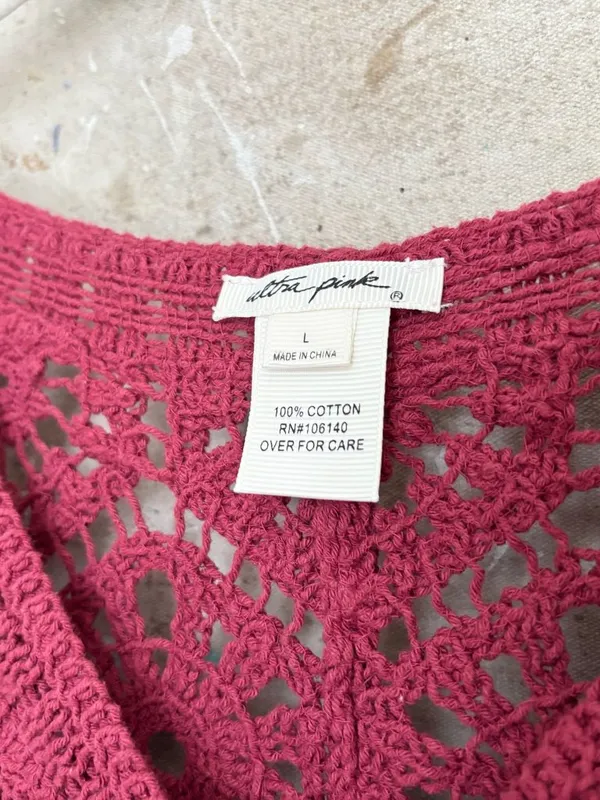 Ultra Pink Long Sleeve Crochet Cardigan - Image 4