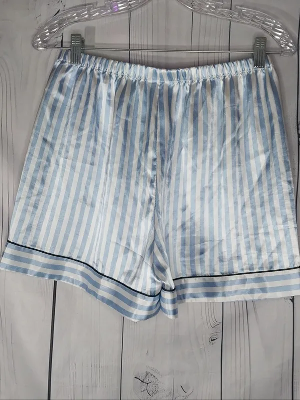 Ekouaer Striped Blue & White Satin Preppy Button-Up Pajama Set - Image 10