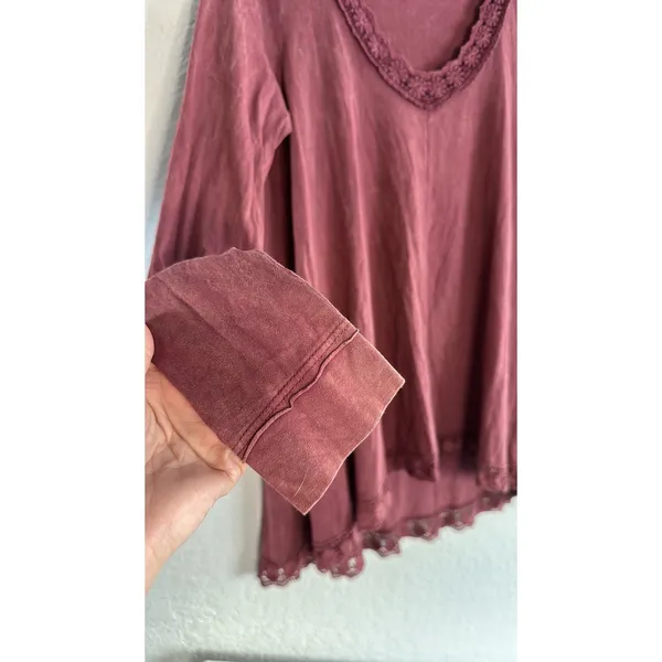 Altar'd State Burgundy Lace Crochet Trim Tunic Swing Top Fall Dark Goth - Image 6