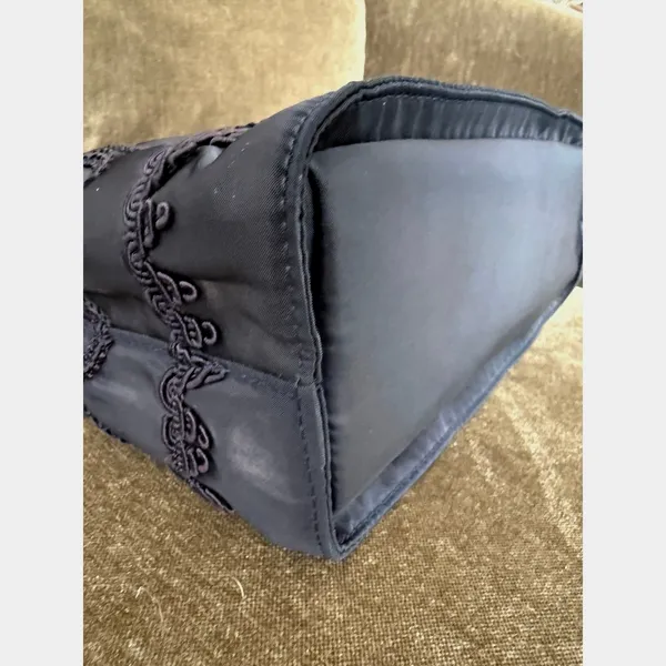 Rare Vintage Prada Nylon Embroidered Tote, Navy - Image 4