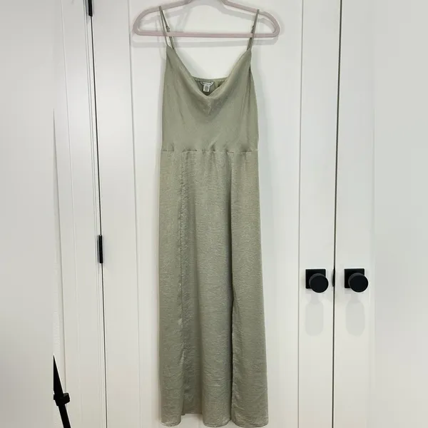 American Eagle Outfitters Satin Cowl Neck Midi Dress Sage Green Large Spring - Image 3