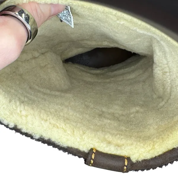 UGG Brown Leather Tall Shearling Boots Women's 8 Stitch Detail‎ Cozy Winter - Image 9