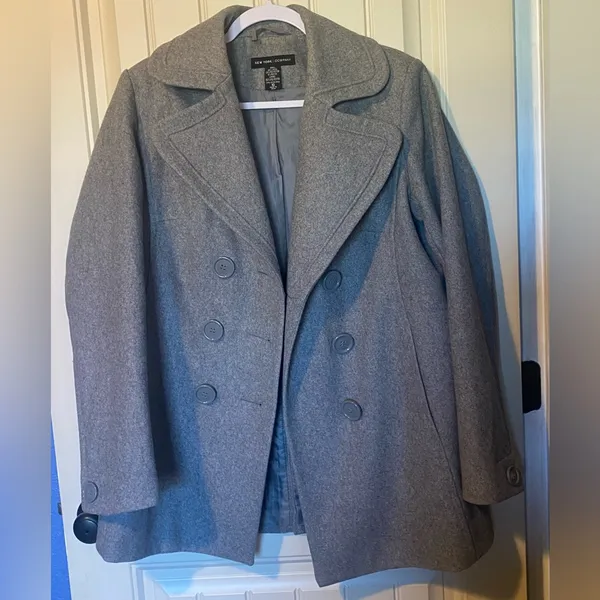 New York & Company Gray Button Down Wool Coat Peacoat - Image 3