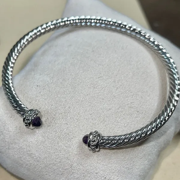 Silver Cable Bracelet with Amethyst Accents - Image 9