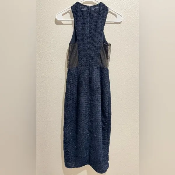 NWT Revolve brand X by NBD Metallic Navy‎ Blue Lace High Neck Dress - Image 2