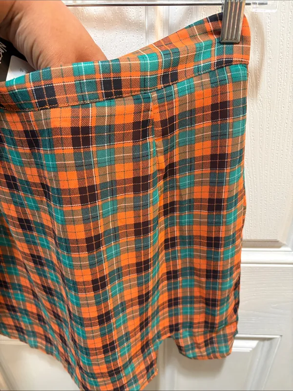 Nasty Gal Orange and Teal Plaid Mini Skirt - Image 4
