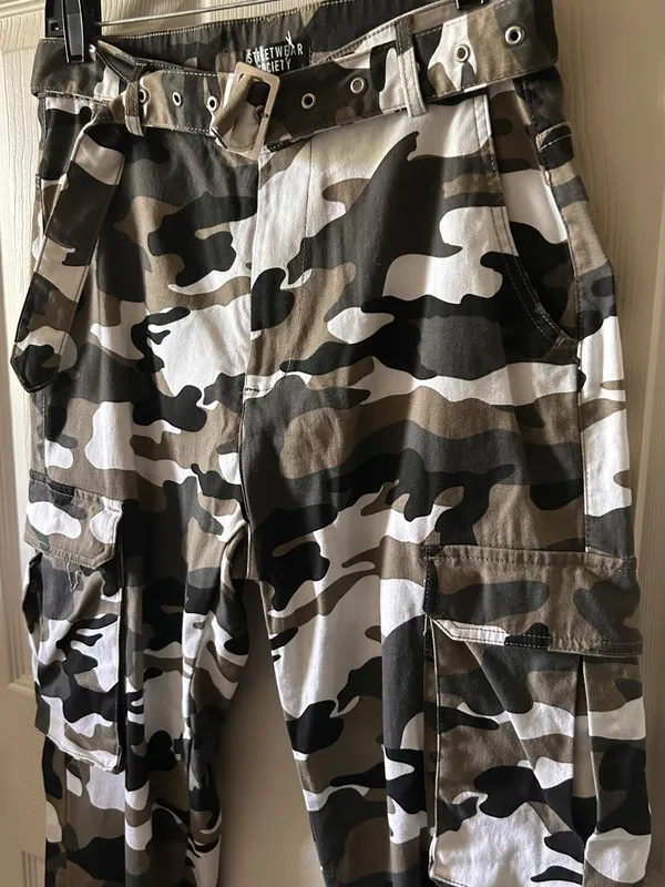 Streetwear Society Camo Print Cargo Jogger Pants w/Belt Sz M Fall Y2K 2000’s - Image 5