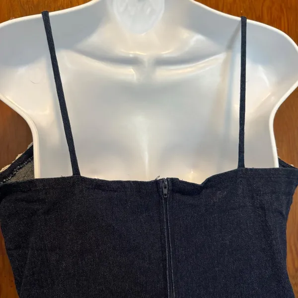 Fashion Bug Vintage Denim Lace Trim Slip Mini Dress M Babydoll Y2K 90s Coquette Ruffle‎ Fem - Image 8