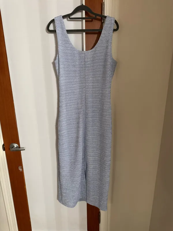 Light Blue Lulus Textured Midi Column Dress - Image 6