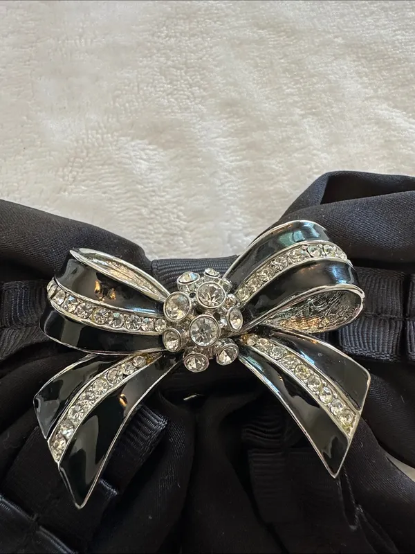 White House Black Market Black Bow Hair Clip with Rhinestone Brooch - Image 4