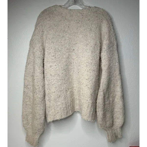 ASTR Cream Long Sleeve‎ Fuzzy Boucle Wool Blend Faux Wrap Sweater Boho Size XL - Image 2