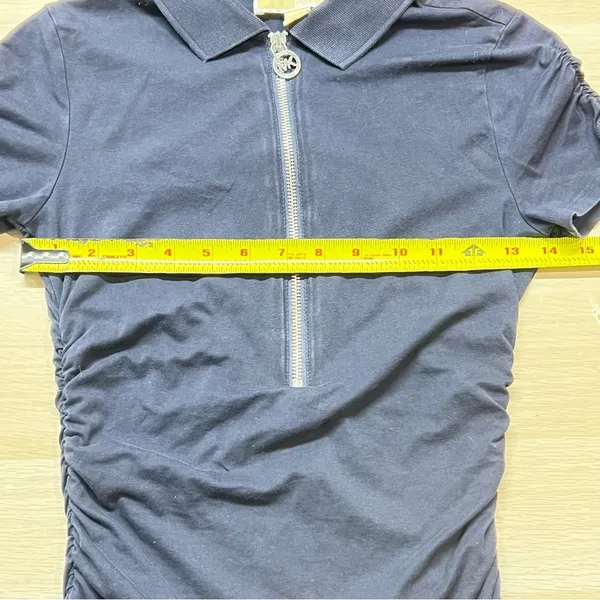 Y2K Michael Michael Kors Navy Blue‎ Ruched Quarter Zip Polo Top XS MK Logo Charm - Image 6