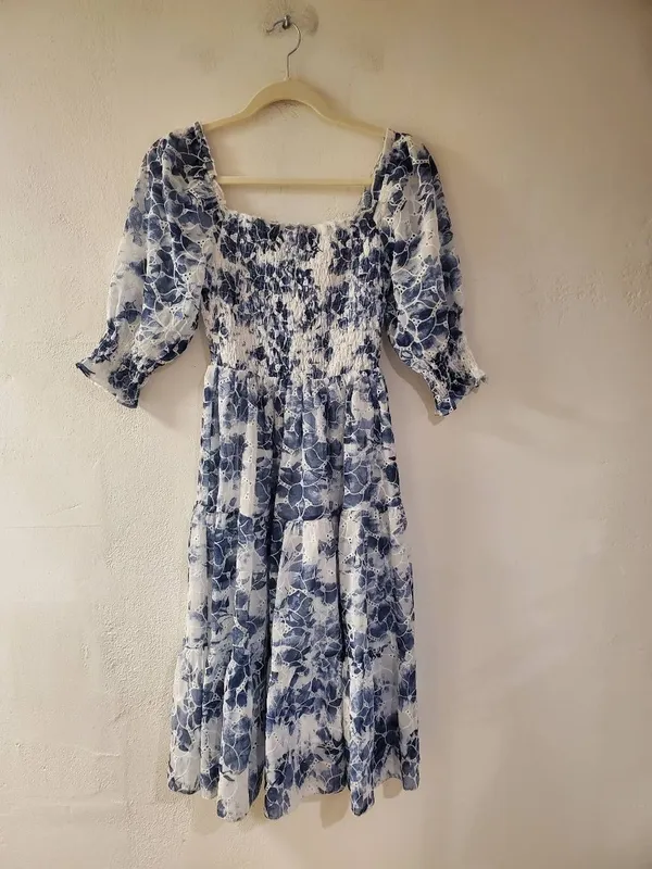 Baltic Born Hazel Eyelet Midi Dress in Navy Blue White XS - Image 2