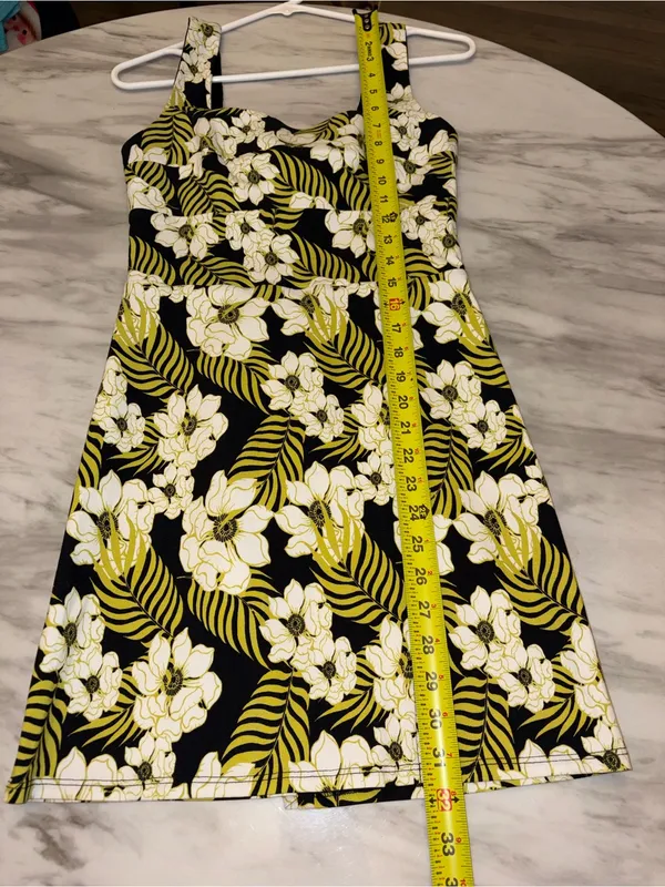 Tropical Floral Square Neck Bow Tie Back Mini Dress Olive Green White Black - Image 6