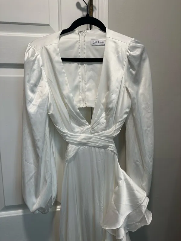 White Asymmetrical Ruffled Gown Mac Duggal Cut-Out 4 - Image 2