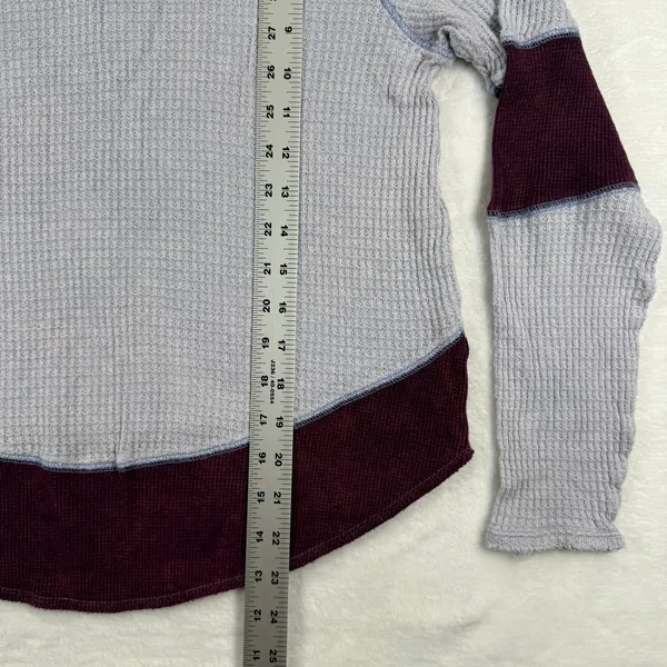 We The Free Free People Blue Burgundy Waffle Knit Thermal Top Small OB554554‎ - Image 4