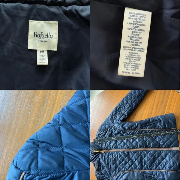 Rafaella Weekend Equestrian‎ Style Navy Diamond Quilted Jacket Petite Medium PM - Image 4