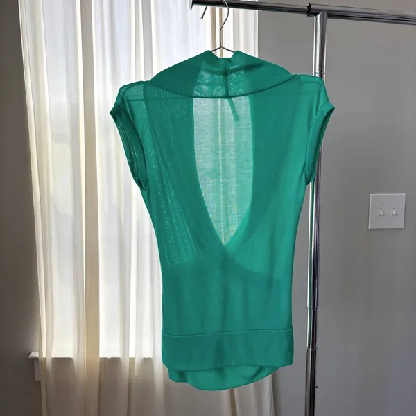 Bella D Faux Wrap Top Large Green Sleeveless Knit Sweater Y2K Siren 90s Romcom - Image 9