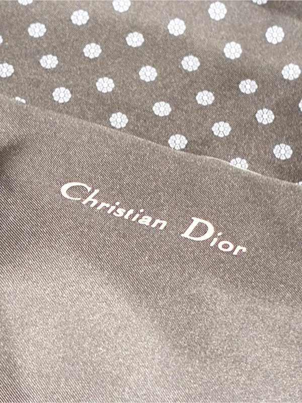Christian Dior Unisex Black Grey Micro Floral Pure Silk Scarf - Image 3