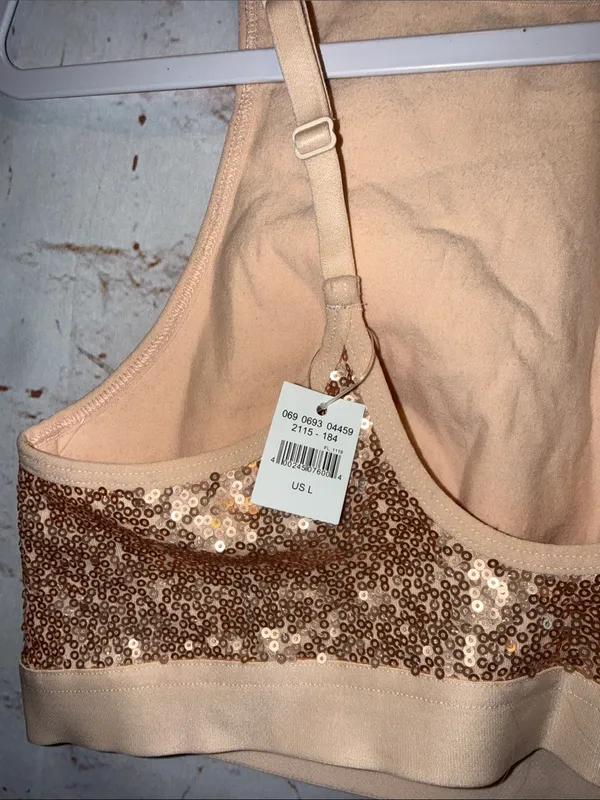 NWT Aerie L Sequin bra Crop Top in Rose Gold festival adjustable straps lined - Image 3