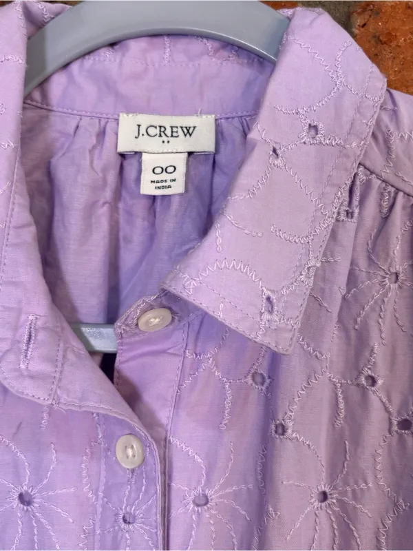 J. Crew womens eyelet long sleeve shirt dress lavender purple 00 - Image 5