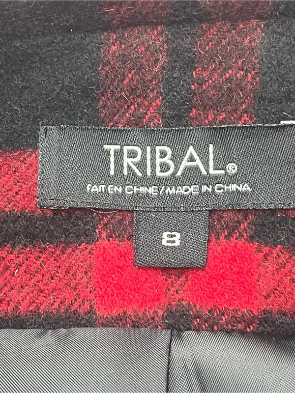 Tribal Women's Red Black Plaid Wool Blend Double Breasted Shawl Collar Coat Sz 8 - Image 9