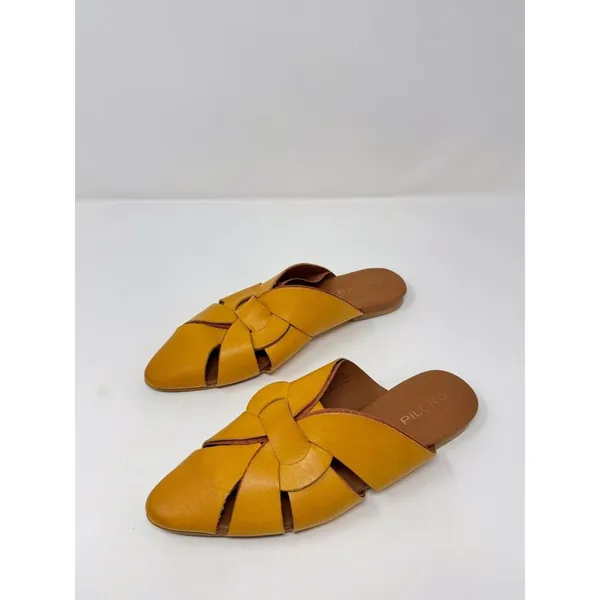 Pilcro Sandals Yellow Twisted Leather Slides Flat Pointed Toe Slip On 38 US 7.5 - Image 4