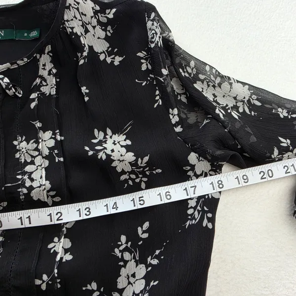 Lauren Ralph Lauren Black White Floral Georgette Tiered Midi Dress Size 2 - Image 8