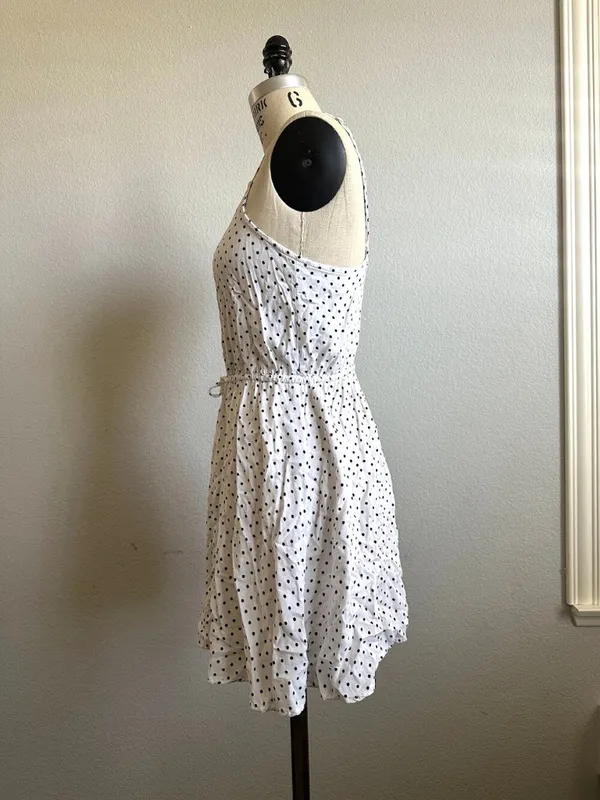Polka Dot Spaghetti Strap Drawstring Mini Dress Size Junior 10 - Image 2