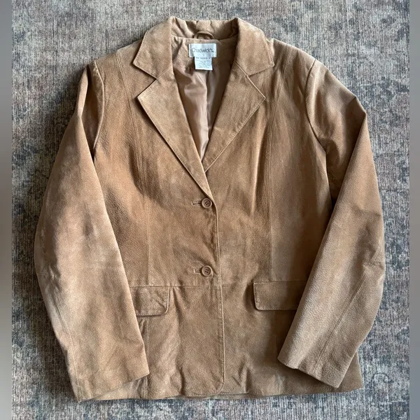 Chadwick’s Tan Suede Leather Blazer Jacket Women’s Size 12 - Image 6