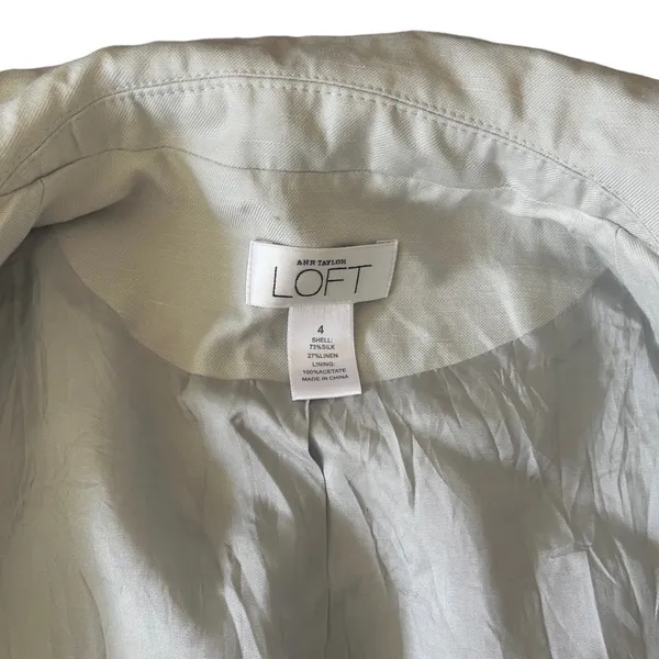Loft ANN TAYLOR Blazer Khaki Light gray Size 4 Silk Linen Business Formal - Image 8