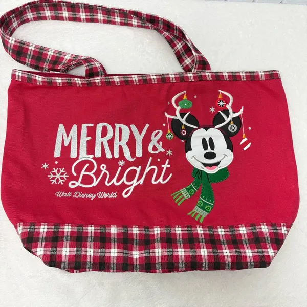 Walt Disney‎ World Mickey Mouse Christmas Ornament Tote Bag Rare Plaid - Image 5