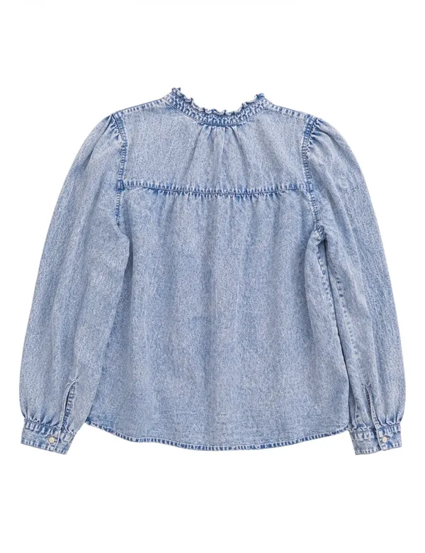 Rails Camille Blouse XS Sapphire Acid Wash Tencel Linen Ruffle Collar Top - Image 3