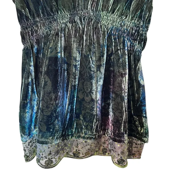 Live and Let Live Dress Tunic SZ Med Petite Velvet Sequin Babydoll Y2K Steampunk - Image 4