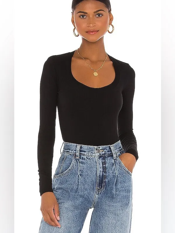 Enza Costa Scoop Neck Supima Cotton Long Sleeve Bodysuit - Image 5