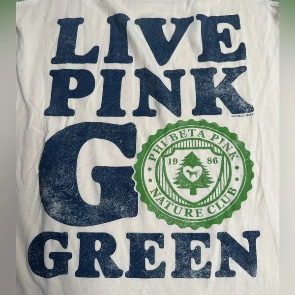 Vintage Victoria's Secret PINK Green and White Baseball Tee - Image 3