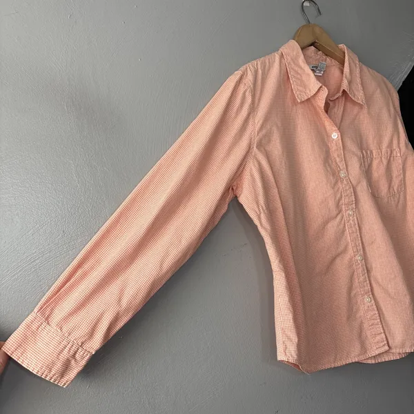 Old Navy Button Up Shirt Size XL Orange Gingham Cotton Preppy Business Casual - Image 2