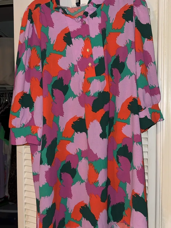 Bright Pink Multi-Color Floral Shift Dress - Image 2