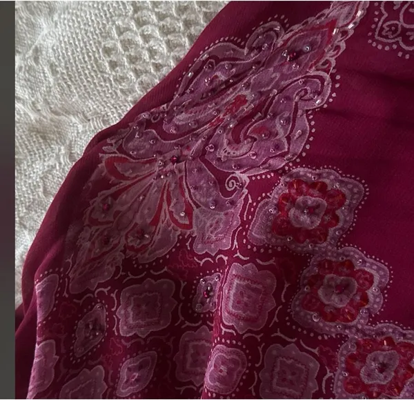RARE VINTAGE Paisley Magenta Beaded Dress Size 4 - Image 4