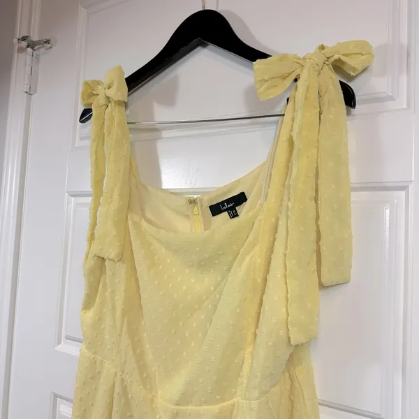 Lulus Women’s Bimini Light Yellow Swiss Dot Tie-Strap Midi Dress Size XL NWT - Image 8