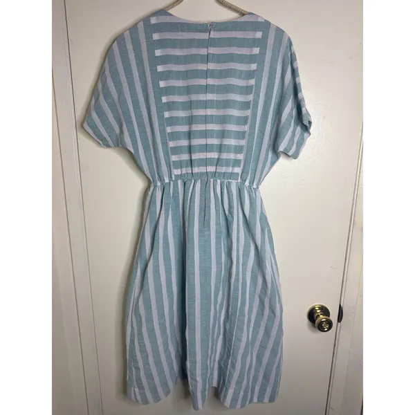 Vintage 80s/90s Rosy Route Striped Midi Dress | Blue & White Panels | Size M - Image 5