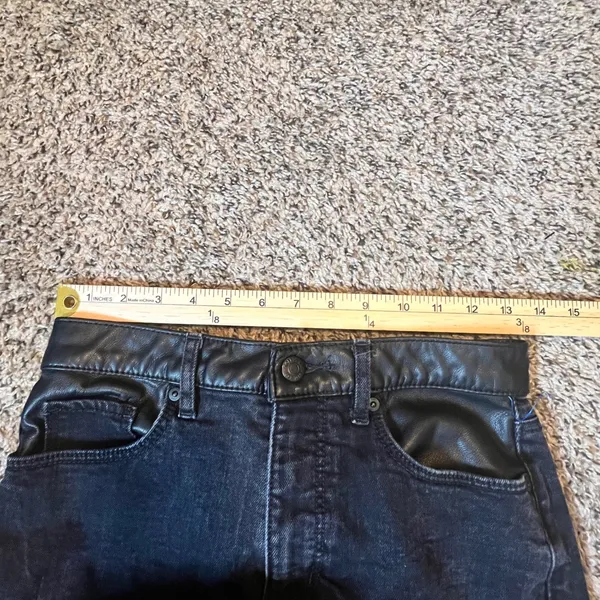 LOFT The Straight‎ High Rise Jeans Faded Black Faux Leather Trim Size 24/00 - Image 4