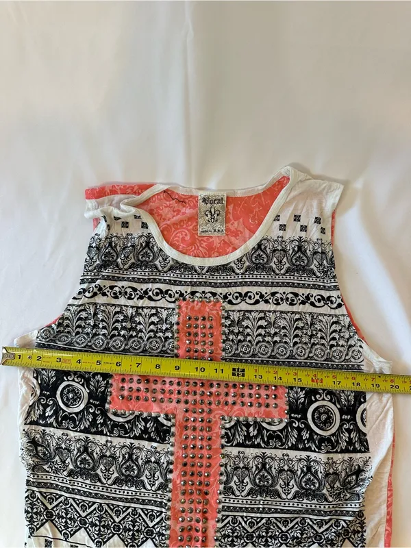 Vocal Black & White Tank Top with Coral Studded Cross - Image 6