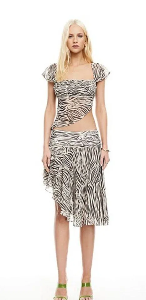 NWT Lioness Women’s District Sheer Asymmetrical Top in Zebra Print Size XL - Image 3