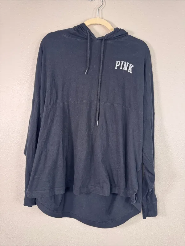 PINK - Victoria's Secret Black Oversized Hoodie Sweatshirt Womens XL Casual - Image 9